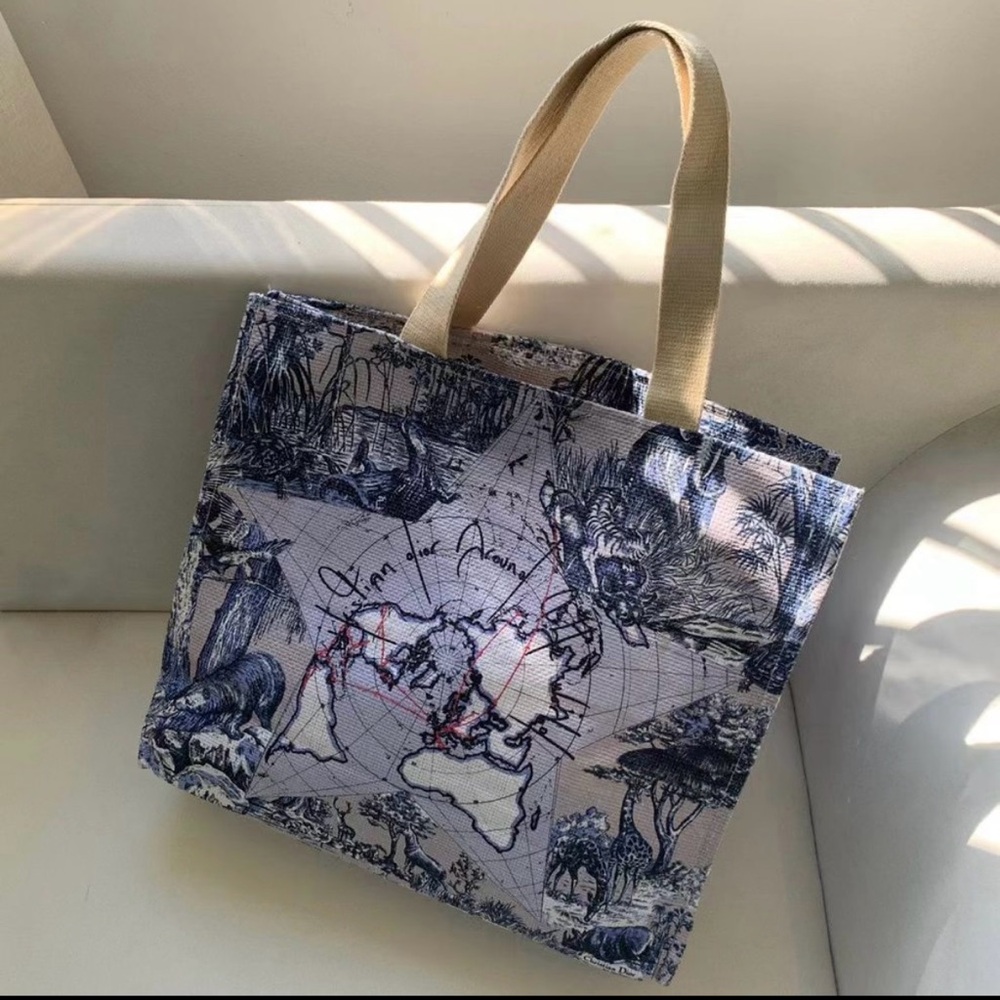 Dior Blue and Tan Elegant Toile Tote